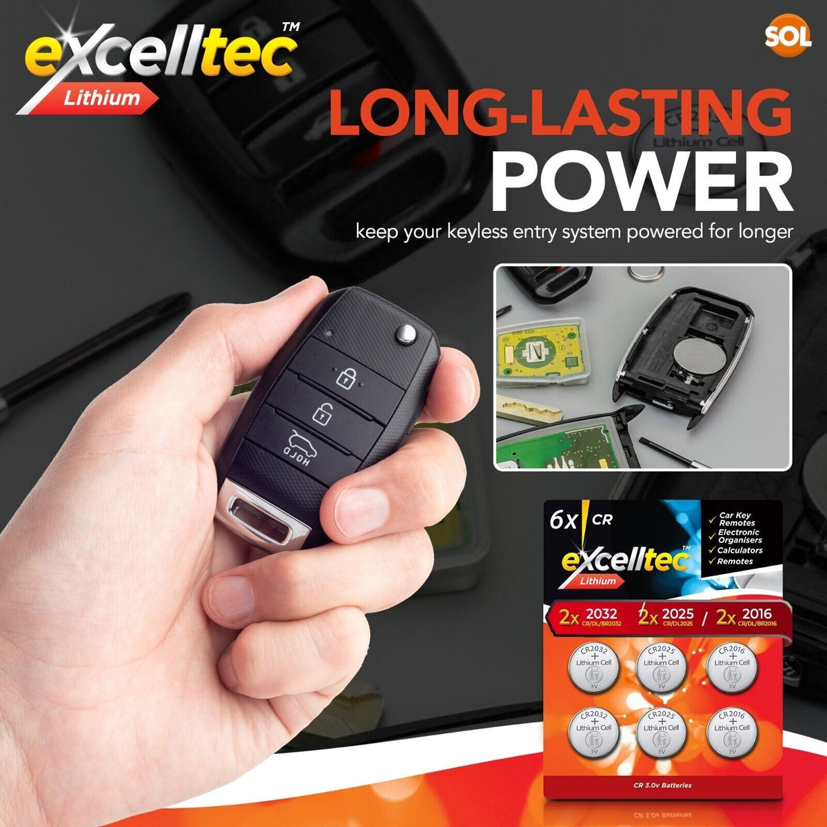 Car Key Fob Battery CR2032 | Multipurpose Button Cell | 6 Pack