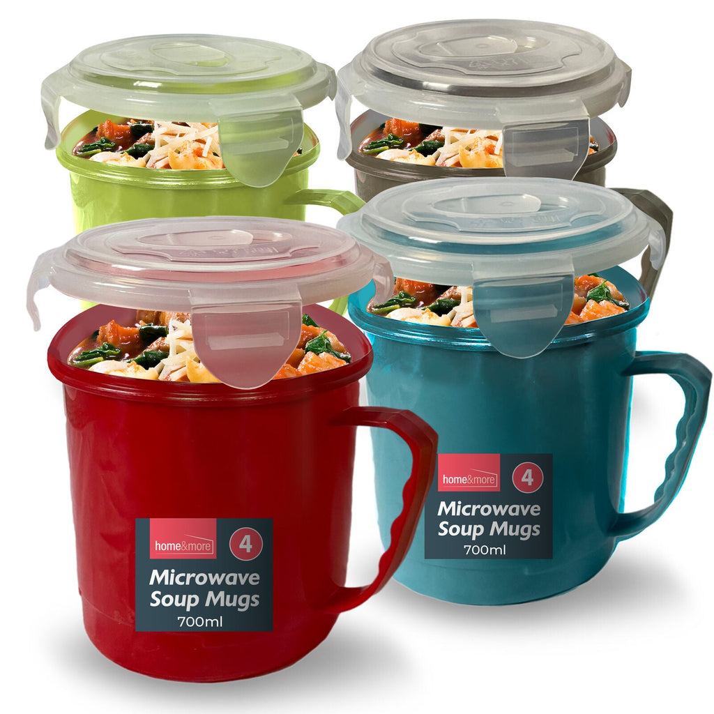 Microwave Soup Mug 700ml Airtight Clip Lock | 4 Pack