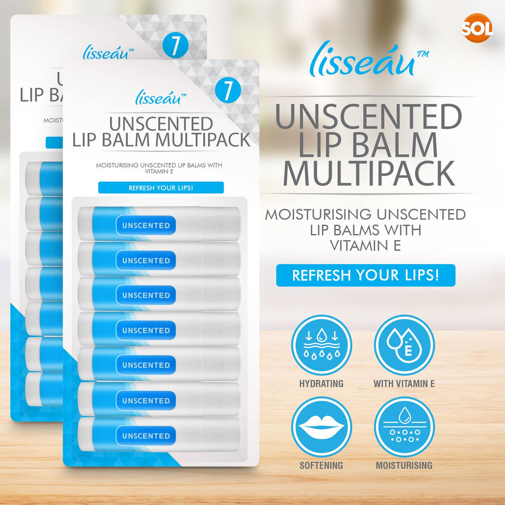 SOL Unscented Lip Balm Multipack - Moisturiser & Hydrating Lipbalm for Men and Women, Repair for Dry, Chapped Lips With Vitamin E, Long-Lasting Lip Care Sticks for Home, Office, or On-the-Go Use