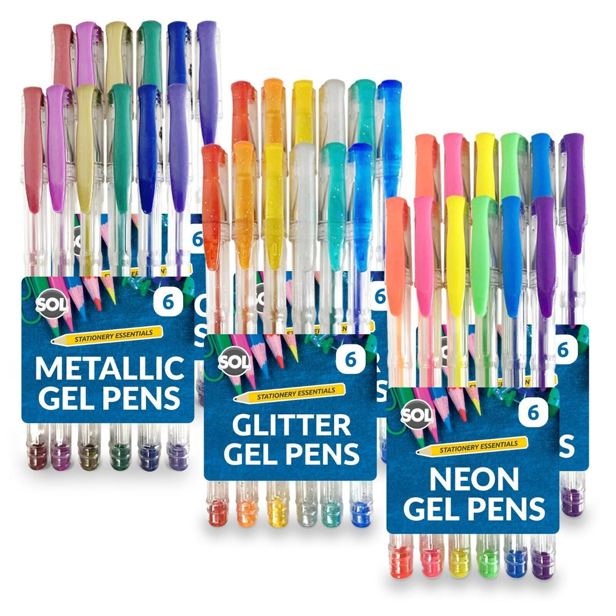 Gel Pens Set | Neon, Glitter & Metallic Colours for Writing and Colouring | 36 Pack