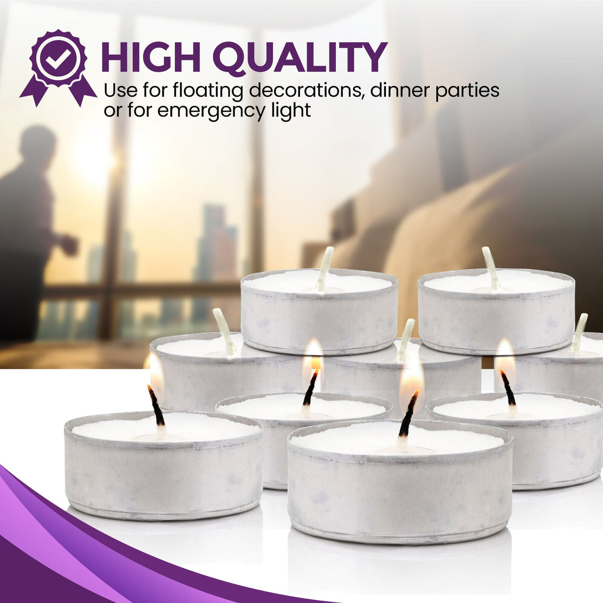 Tea Lights White Unscented Candles 3.5 Hour Burn Time | 15 Pack