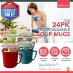 Microwave Soup Mug 700ml | Airtight Porridge Bowl Cup | 24 Pack