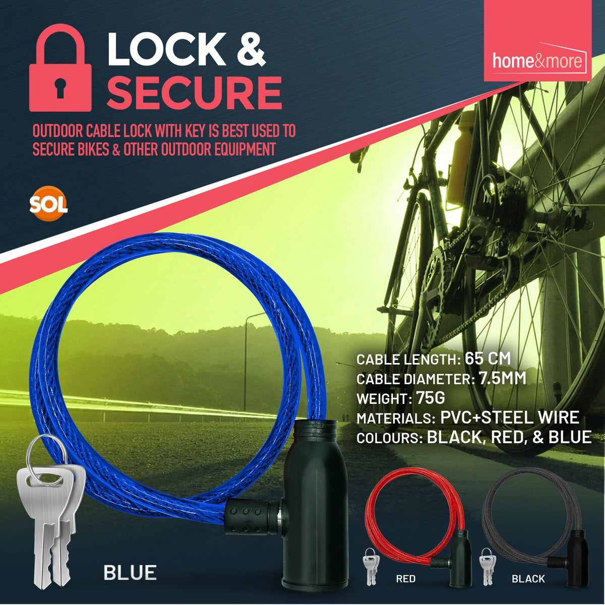 Bike Lock Cable Heavy Duty Steel Security Chain | 650mm