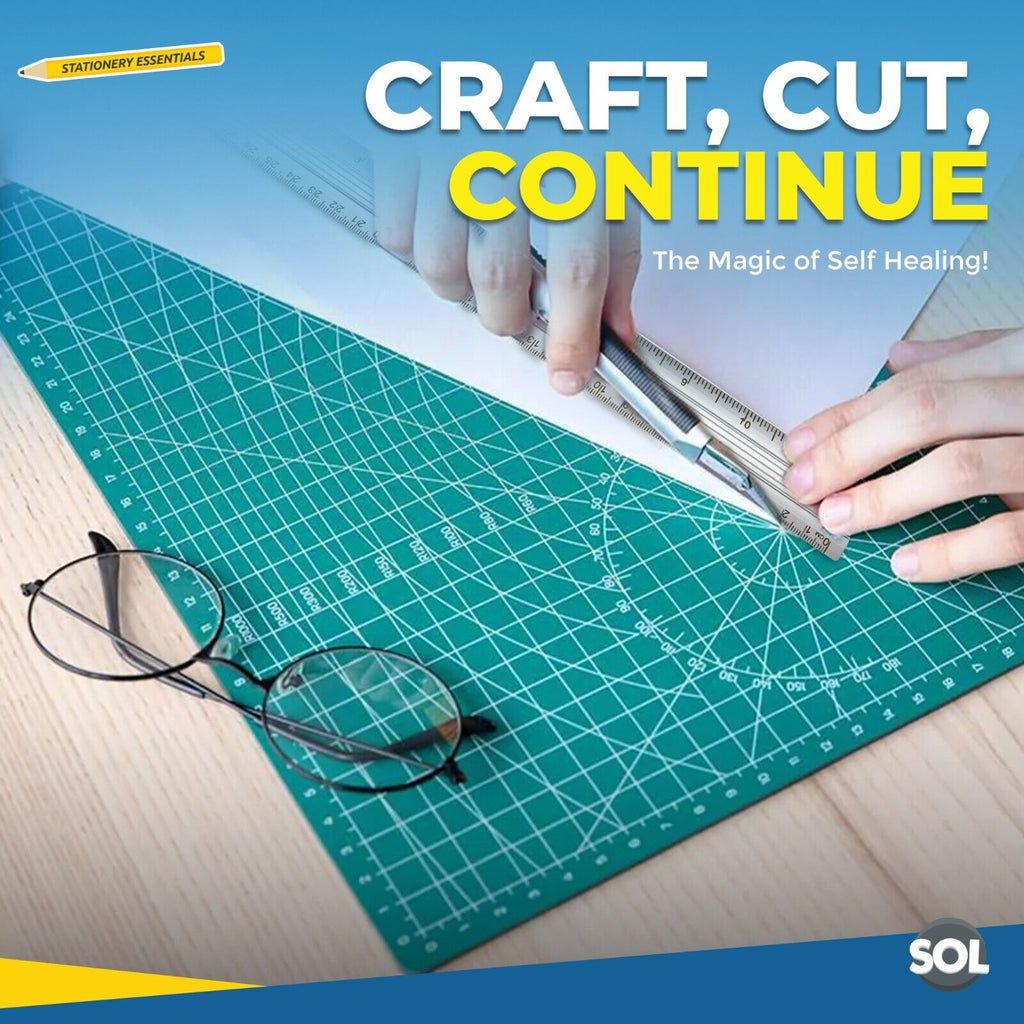 A4 Cutting Mat Self Healing Non Slip Printed Grid Lines Craft + 30cm Metal Ruler