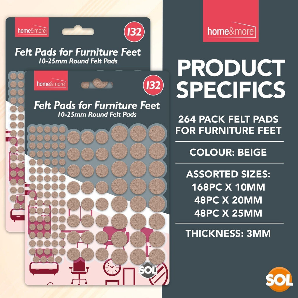 Felt Pads | Beige Self Adhesive Furniture Floor Protectors | 264 Pack