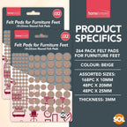 Felt Pads | Beige Self Adhesive Furniture Floor Protectors | 264 Pack