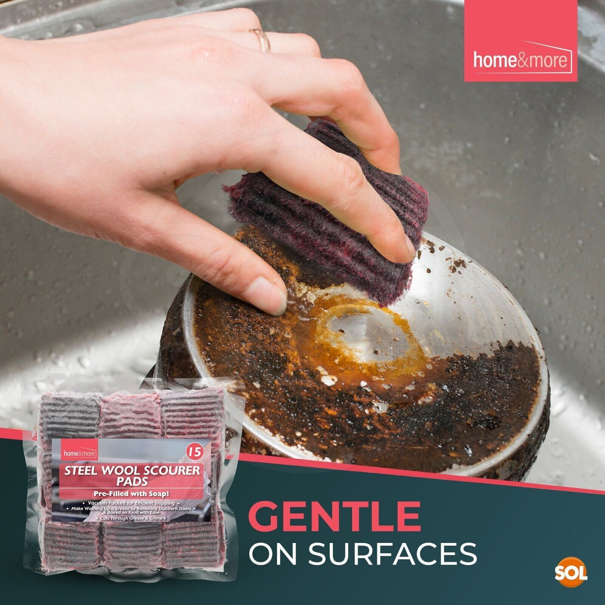 Soap Filled Pads Sponge Scourer Steel Wool | Kitchen Cleaning | 15 Pack