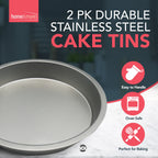 Cake Tin 8 Inch Round 20cm x 3.5cm Baking Pan | 2 Pack
