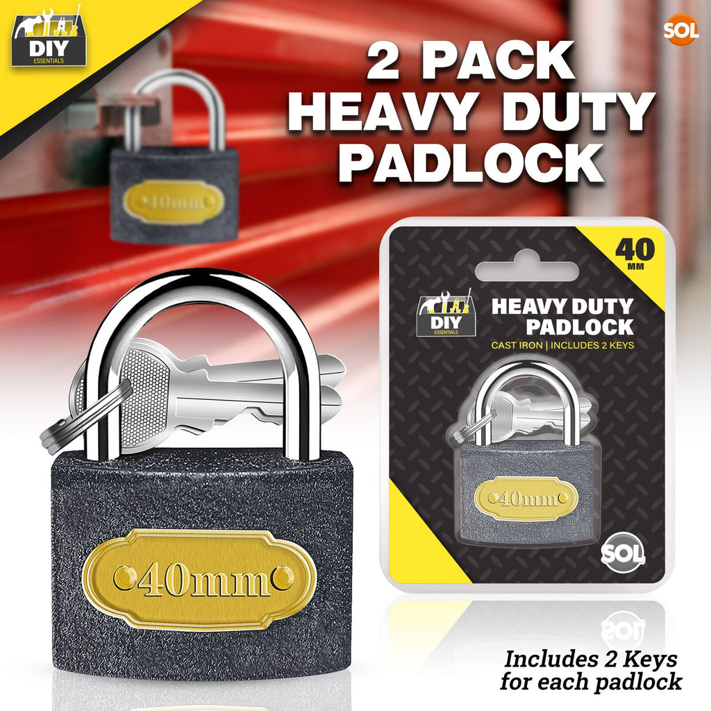 Padlock 40mm with 2 Keys | Heavy Duty Outdoor Security Lock | 2 Pack