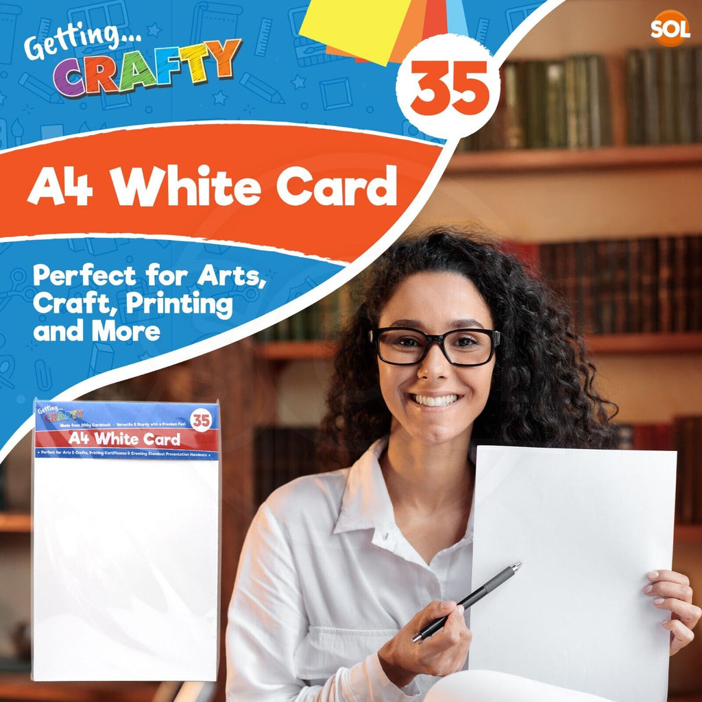 SOL A4 White Card 200gsm Thick Card for Printing and Crafting, Smooth Bright Finish, Durable Multipurpose Paper for Office, Home and Creative Projects