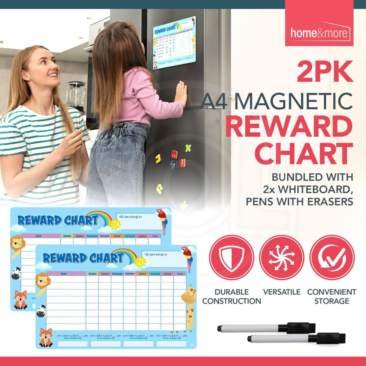 Magnetic Reward Chart for Kids | Behaviour & Chore Tracker | 2 Pack