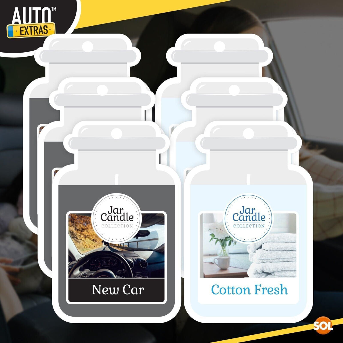 Candle Car Air Freshener Jar Cotton & New Car Scent | 3 Pack