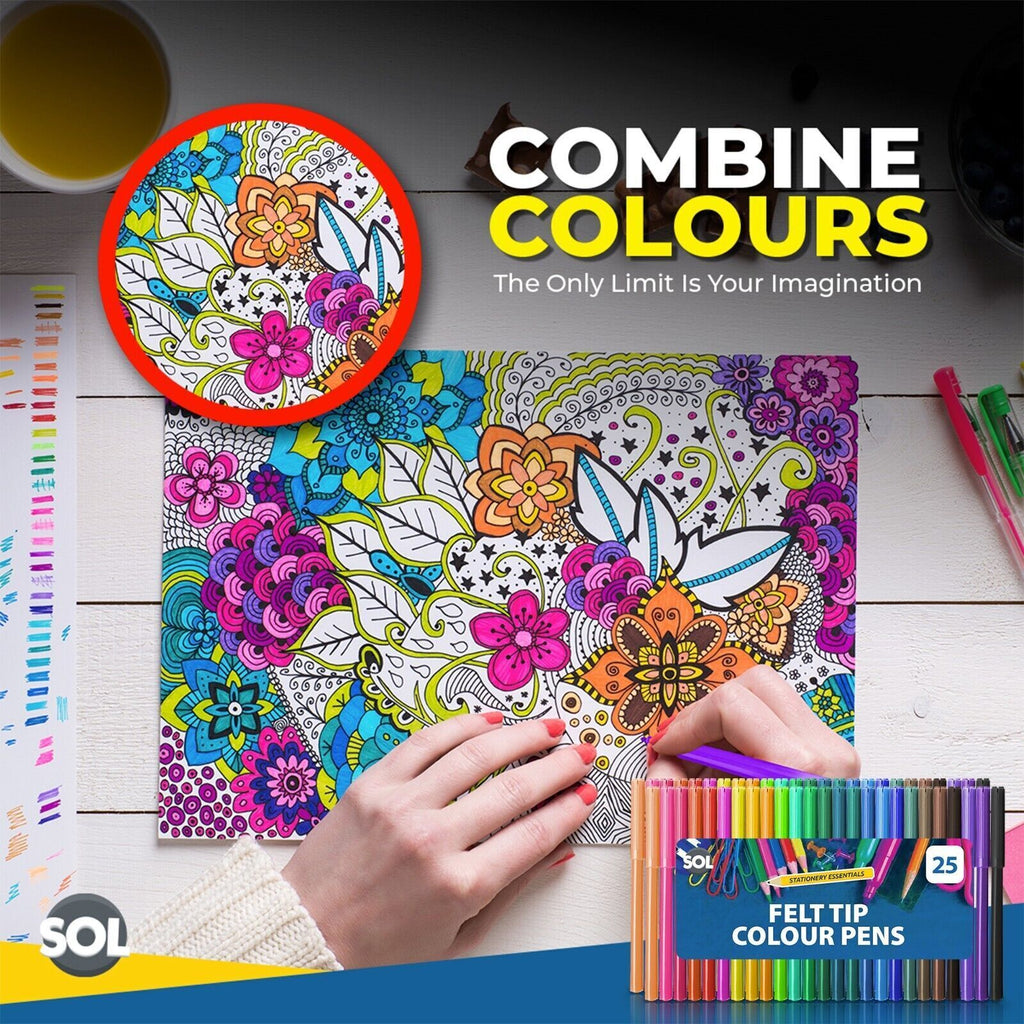 Felt Tip Pens | Fine Fibre Drawing Colouring School | 600 Pack