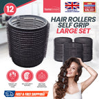 SOL 4pk Black Hair Rollers for Hair Volume - Self Grip, Boost Volume, Create Bouncy Waves, Reduce Heat Damage, Compact, Easy to Use, Travel-Friendly Styling Curler for Everyday Styling or Quick Fixes
