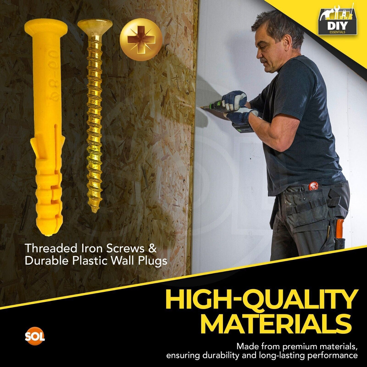 Wall Plugs and Screws Set Assorted | Heavy Duty Rawl Plasterboard Fixing | 90 Pack