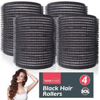 SOL 4pk Black Hair Rollers for Hair Volume - Self Grip, Boost Volume, Create Bouncy Waves, Reduce Heat Damage, Compact, Easy to Use, Travel-Friendly Styling Curler for Everyday Styling or Quick Fixes