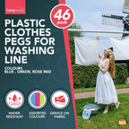 Strong Plastic Clothes Pegs Laundry Clips | 46 Pack