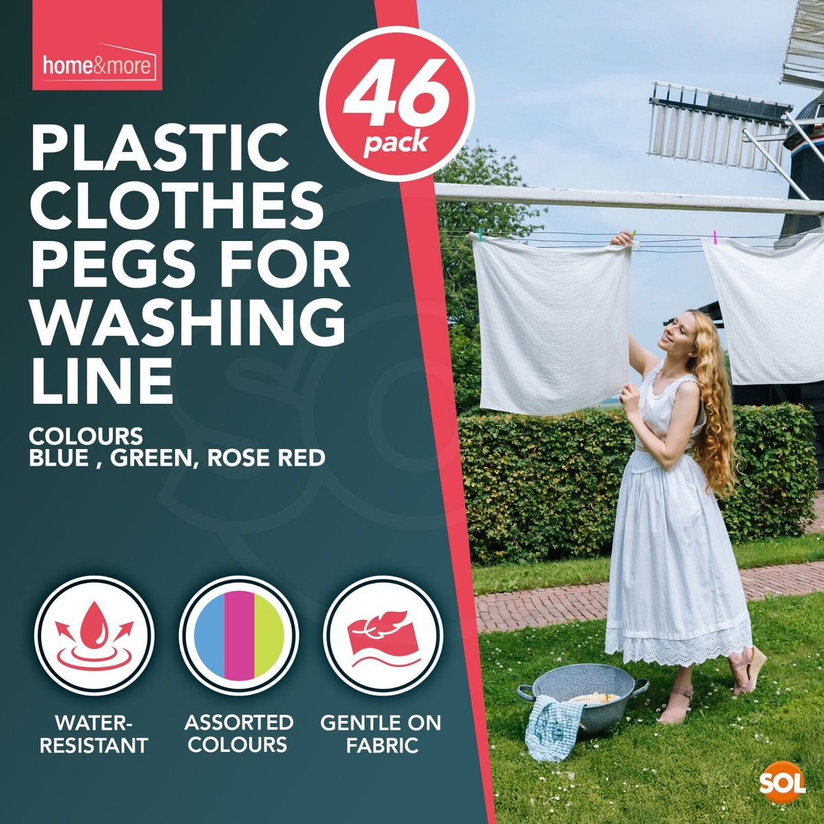 Strong Plastic Clothes Pegs Laundry Clips | 46 Pack