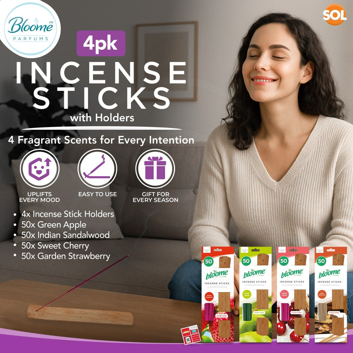 Incense Sticks with Holder | Assorted Fragranced Long Burning | 200 Pack