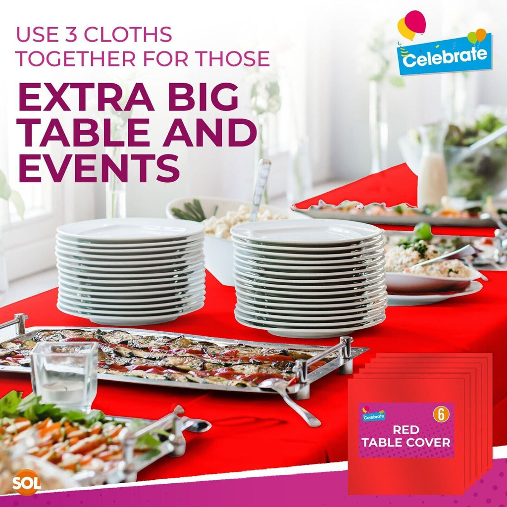 Red Plastic Table Covers | Square Disposable Party Cloth | 6 Pack