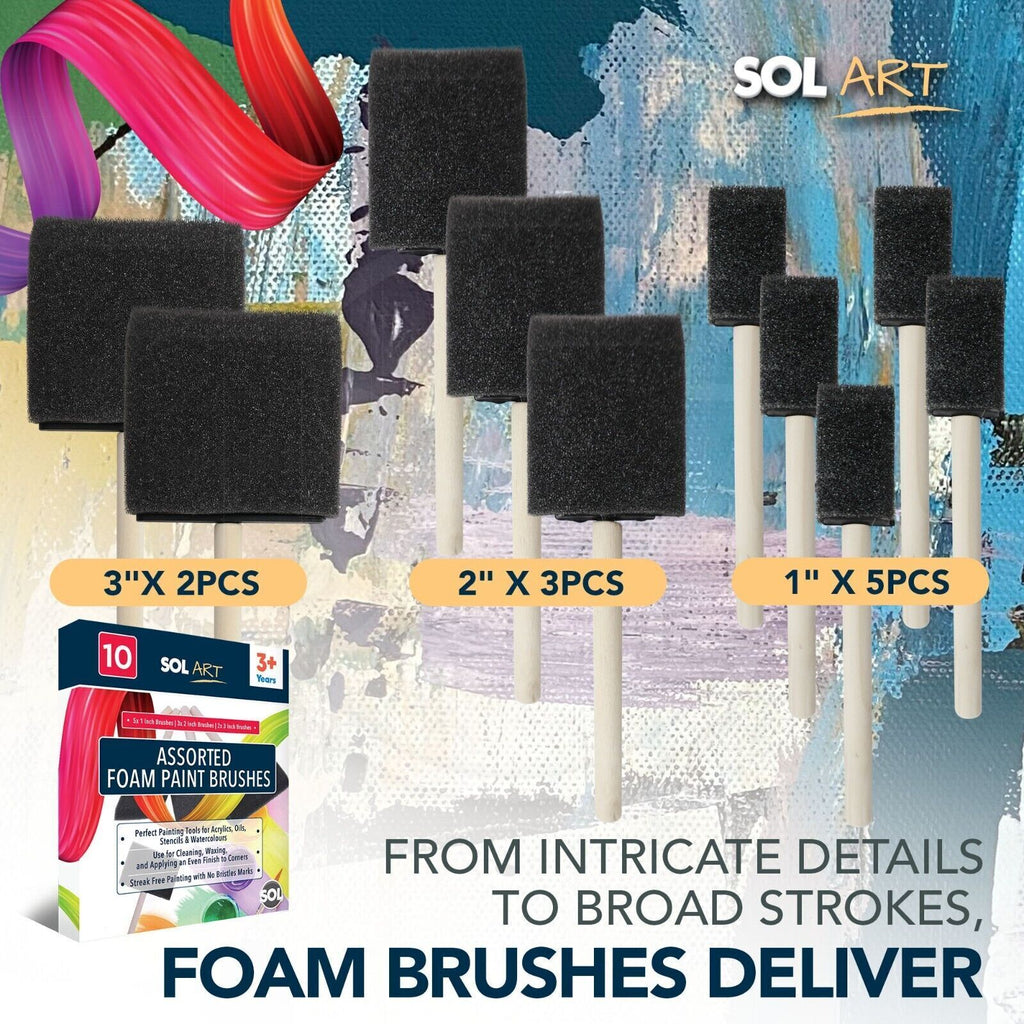 Foam Paint Brushes Assorted Sizes 1" 2" 3" | Craft & DIY | 10 Pack