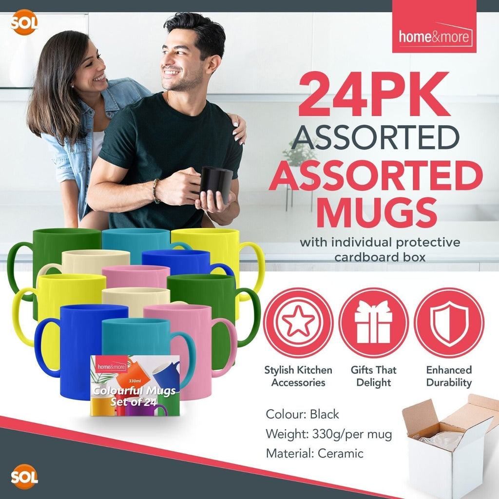 Multi Coloured Ceramic Mugs 330ml Set of 12