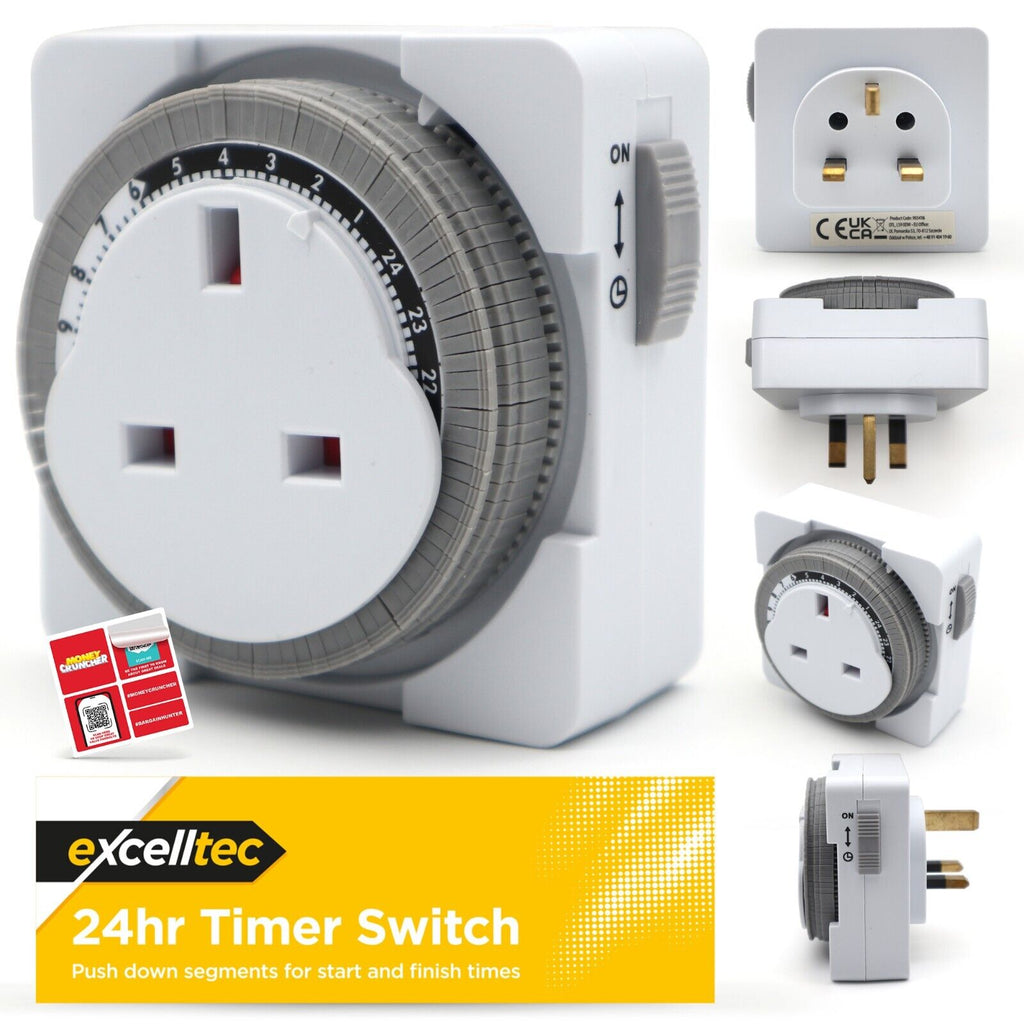 24 Hour Segment Timer Switch Mains Plug Mechanical Clock Energy Saver