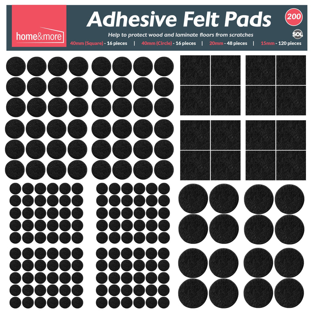Felt Pads | Self Adhesive Black Furniture Protectors | 200 Pack