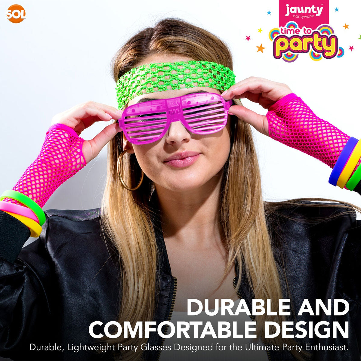 Jaunty 144pk Party Glasses for Adults Flashing Neon Rave Accessories - Light Up Glasses for Adults - Multicolour LED Glow for Kids Birthdays, Festivals, Dance Events, Fancy Disco Celebration Parties