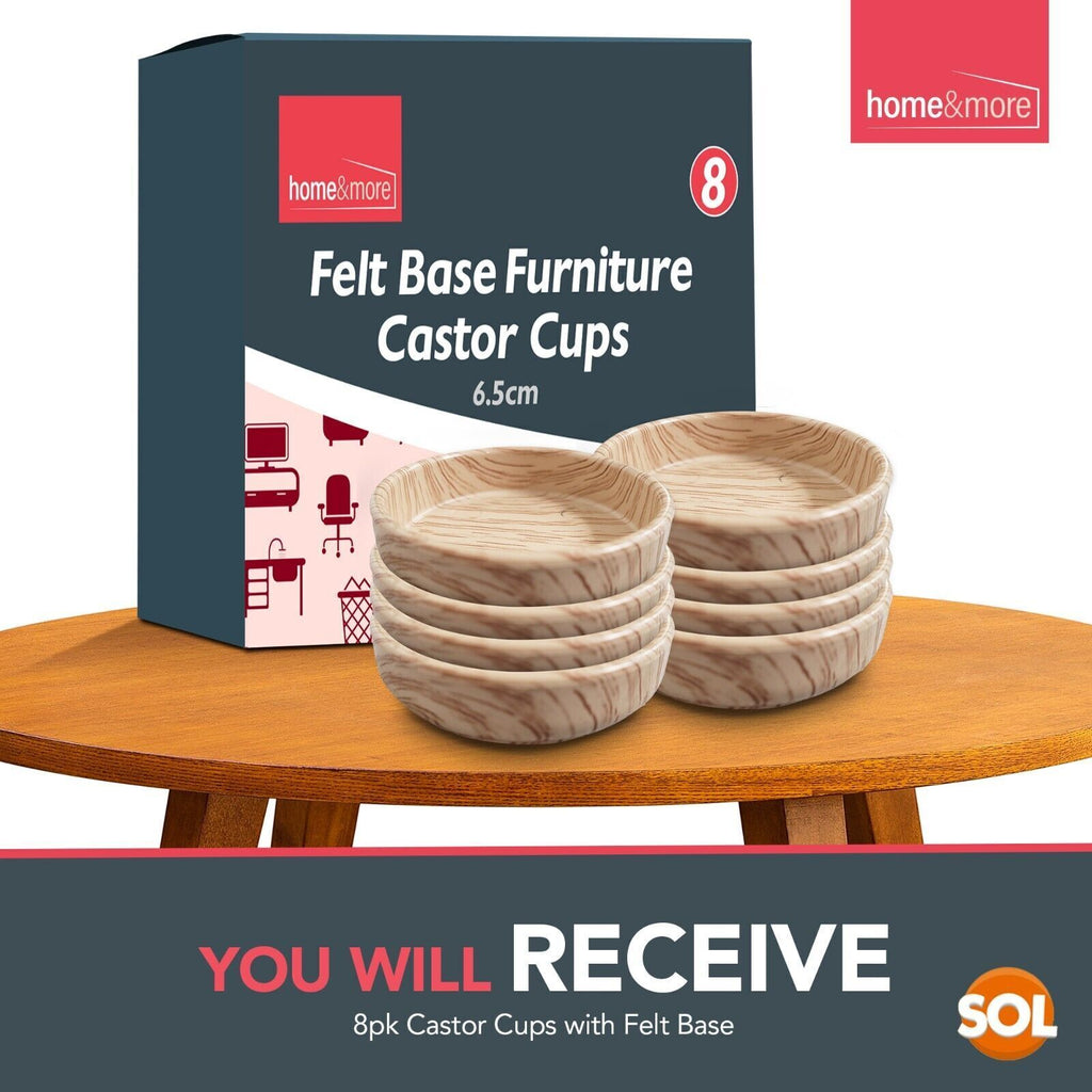 Premium Felt Castor Cups | Non Slip Furniture Castor Floor Protectors | 8 Pack