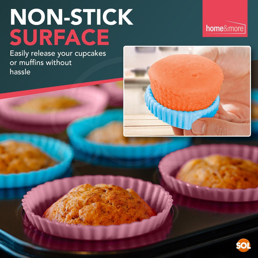 SOL 24pk Silicone Mould for Baking 7cm Bakeware Reusable Silicone Muffin Cases for Baking Mould Non Stick Flexible Heat Resistant Air Fryer Muffin Cases for Kitchen Home Desserts Easy Release