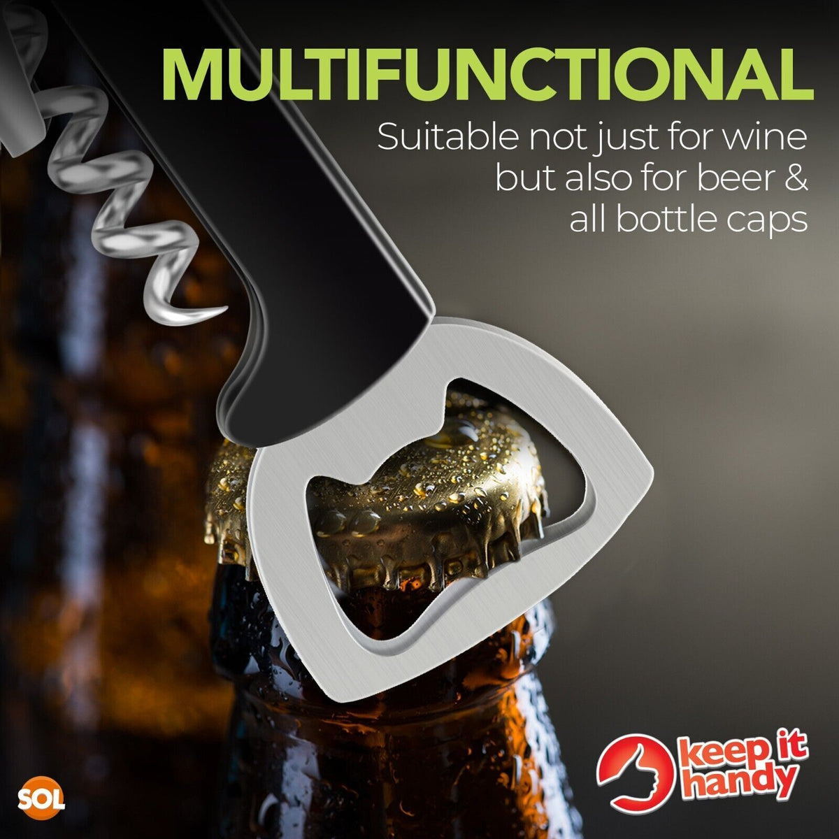 Metal Bottle Opener | Corkscrew & Beer Cap Remover Waiter’s Tool