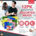 Multi Coloured Ceramic Mugs 330ml Set of 12
