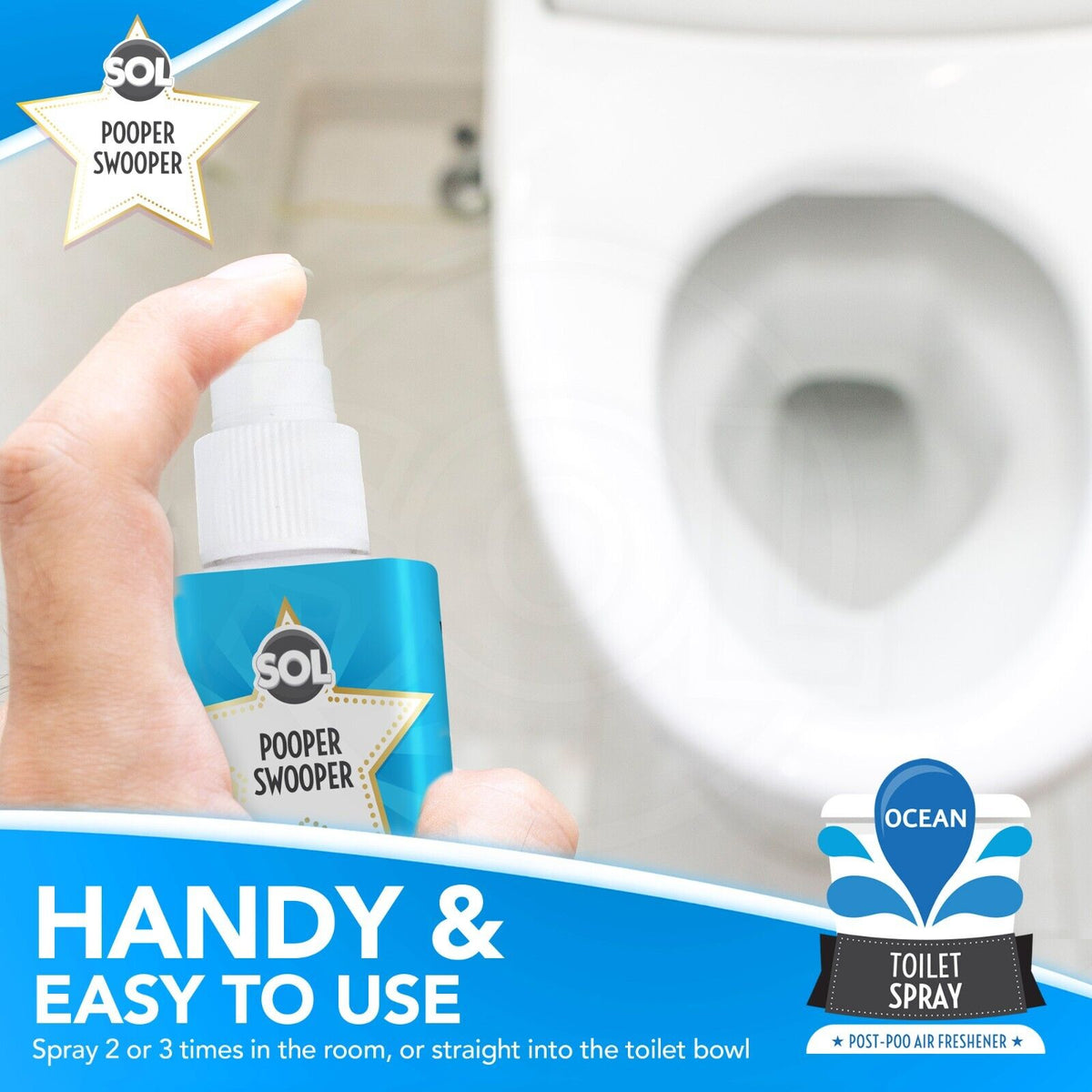 Pooper Star Toilet Spray | Ocean Scent Air Freshener | 3 Pack