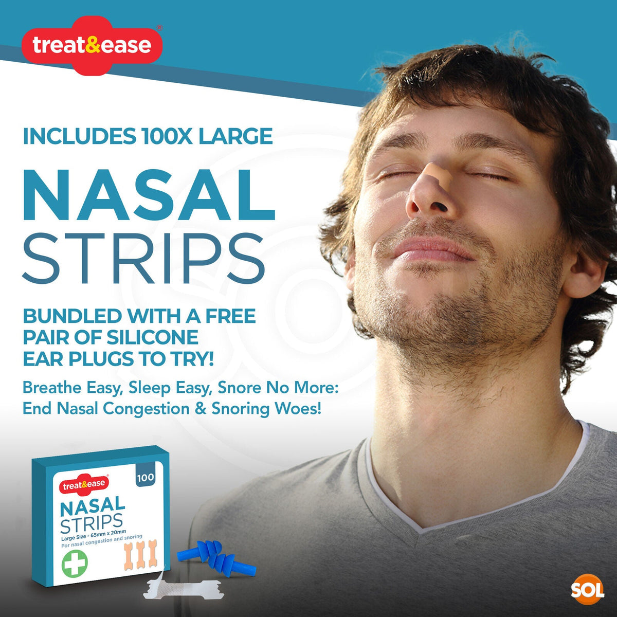 Nasal Strips Large Anti Snore | Clear Breathing & Sleep Aid | 100 Pack