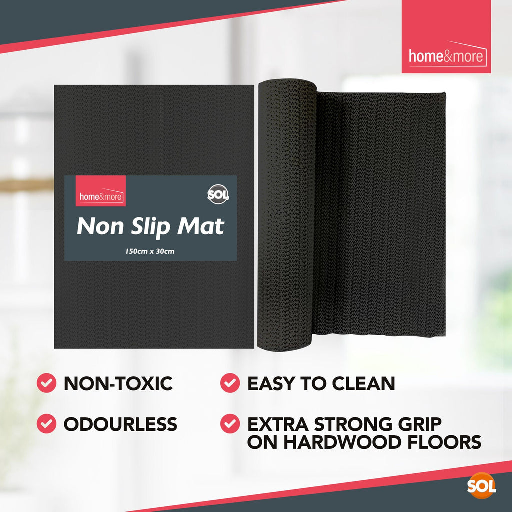 Black Anti Slip Mat Roll 150x30cm Grip Drawer Liner Mat