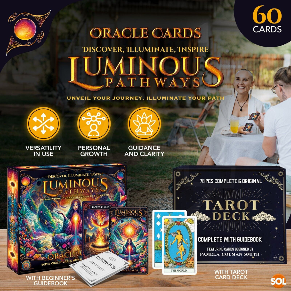 Tarot & Oracle Card Deck Set Box + Guide Book | 78 + 60 Cards