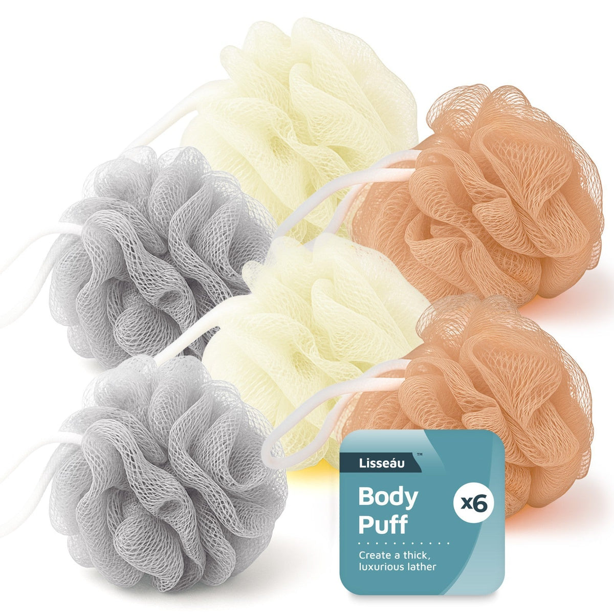 Exfoliating Body Puff Shower Sponge | Mesh Scrub Loofah | 6 Pack