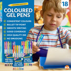Gel Pens Set | Neon, Glitter & Metallic Colours for Writing and Colouring | 18 Pack