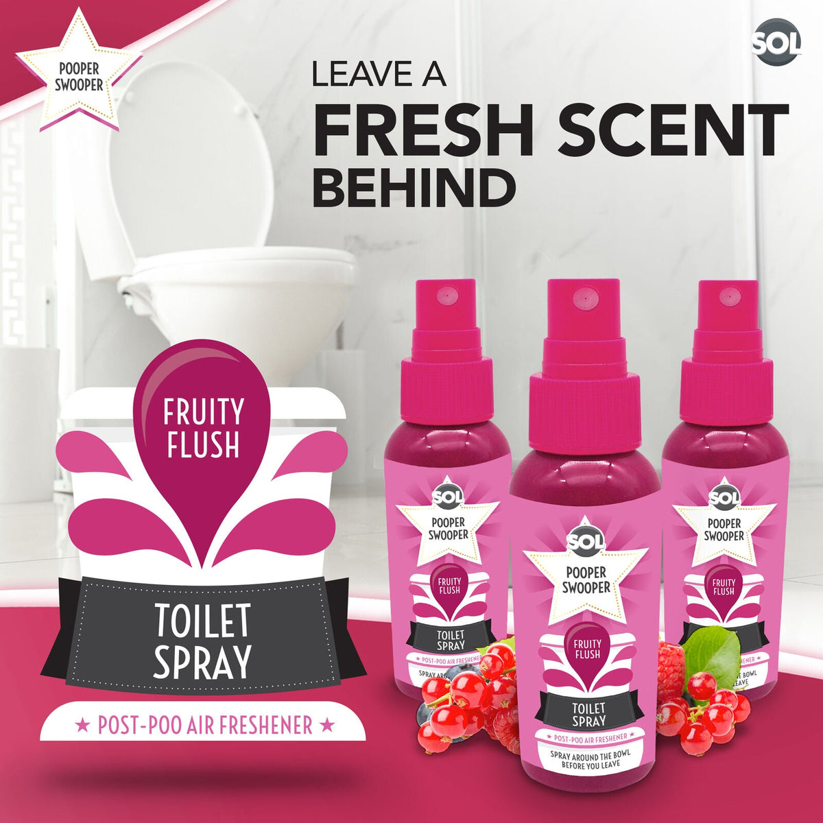 Pooper Star Toilet Spray | Fruity Fragrance Air Freshener | 3 Pack