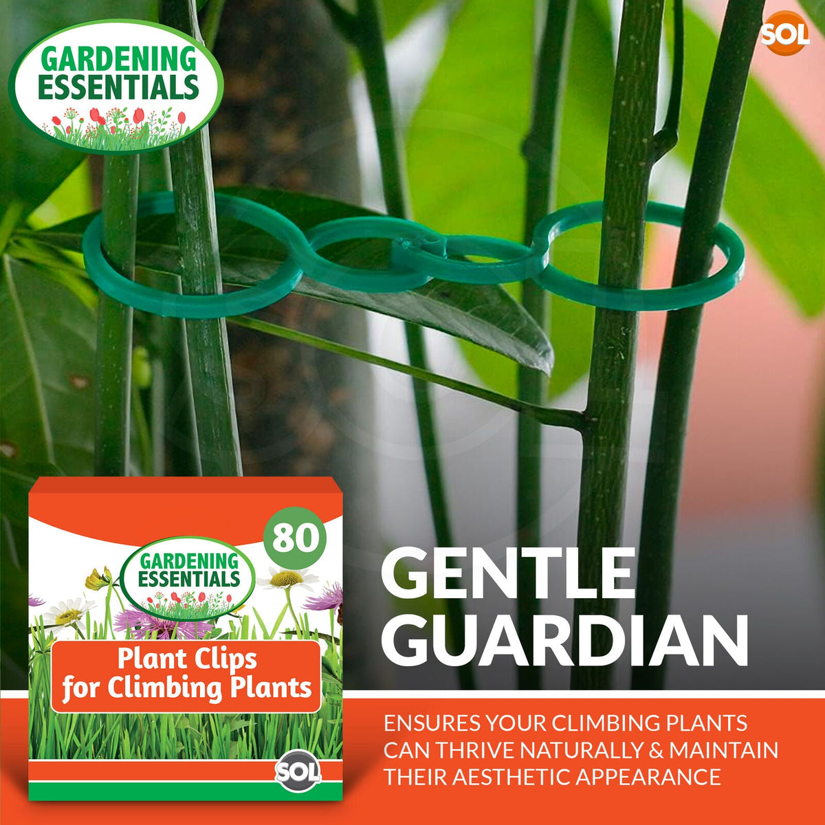 SOL 80pk Plant Clips for Climbing Plants, Reusable Climbing Plant Clips for Vine Support, Easy to Use Plant Support Clips for Outdoor Plants, Durable Plant Ties for Tomatoes & Gardening Organisation