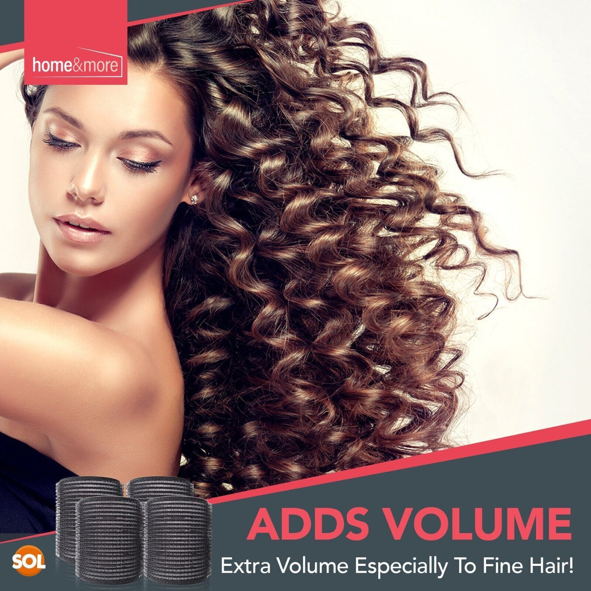 SOL 4pk Black Hair Rollers for Hair Volume - Self Grip, Boost Volume, Create Bouncy Waves, Reduce Heat Damage, Compact, Easy to Use, Travel-Friendly Styling Curler for Everyday Styling or Quick Fixes