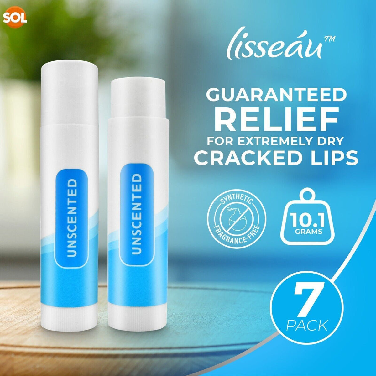 SOL Unscented Lip Balm Multipack - Moisturiser & Hydrating Lipbalm for Men and Women, Repair for Dry, Chapped Lips With Vitamin E, Long-Lasting Lip Care Sticks for Home, Office, or On-the-Go Use