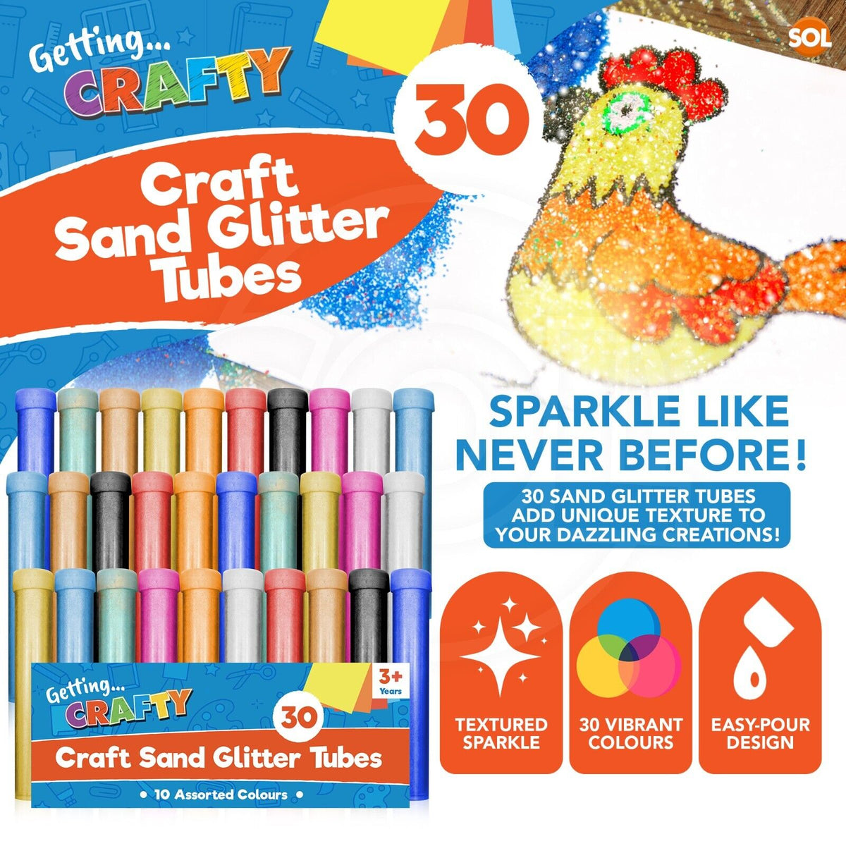 Coloured Craft Sand & Glitter Set 30 Pot Tubes Assorted