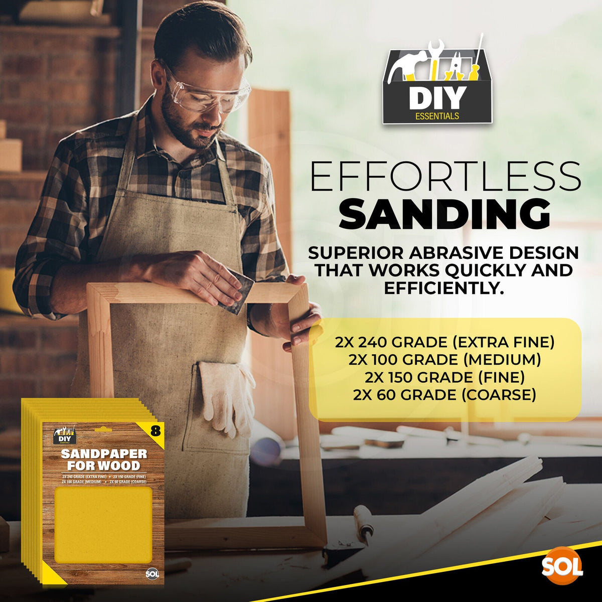 Assorted Sandpaper Sheets | Mixed Grit 60-240 | 8 Pack