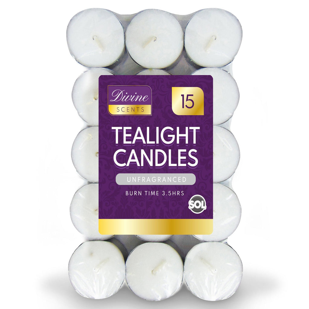Tea Lights White Unscented Candles 3.5 Hour Burn Time | 15 Pack