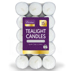 Tea Lights White Unscented Candles 3.5 Hour Burn Time | 15 Pack