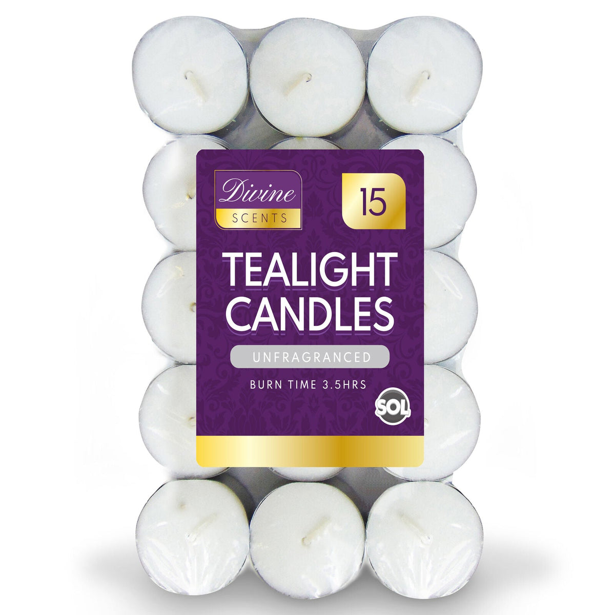 Tea Lights White Unscented Candles 3.5 Hour Burn Time | 15 Pack