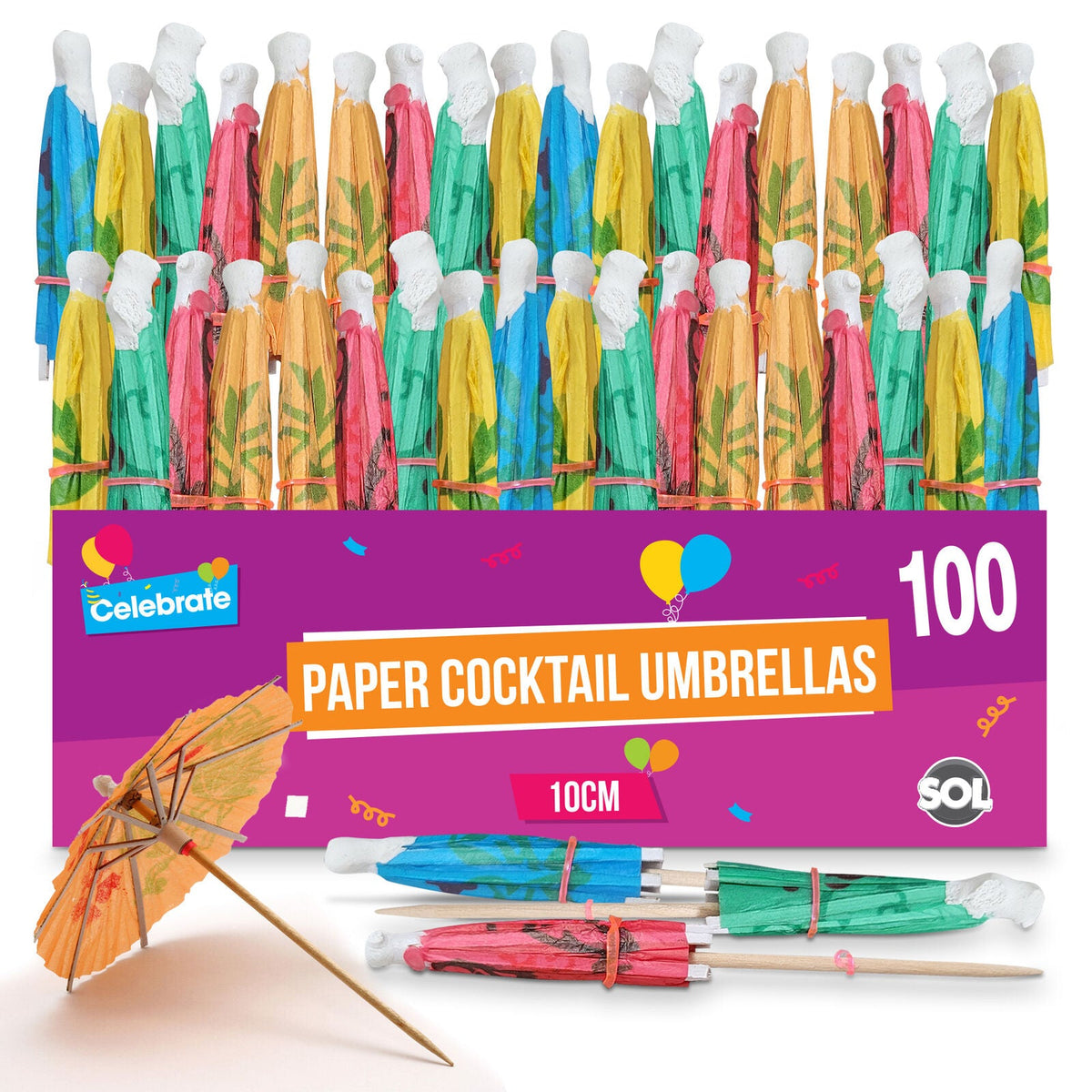 Paper Cocktail Umbrellas Birthday Party Drink Decorations | 50 Pack