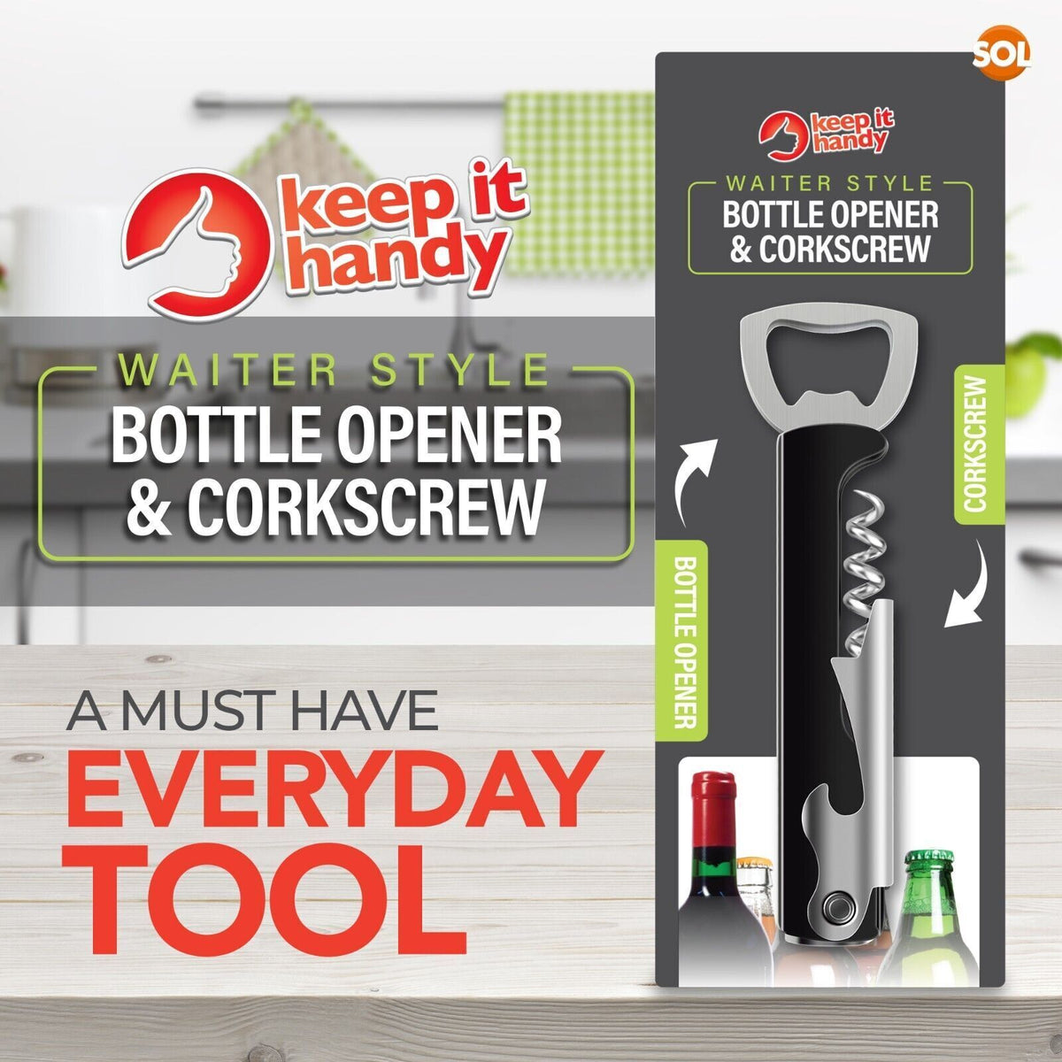 Metal Bottle Opener | Corkscrew & Beer Cap Remover Waiter’s Tool